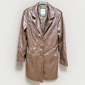 Abercrombie & Fitch Vegan Leather Coat in Brown Women’s Small #5390